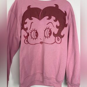 Betty Boop Pink Embroidered Oversized Crewneck Sweatshirt Women’s M